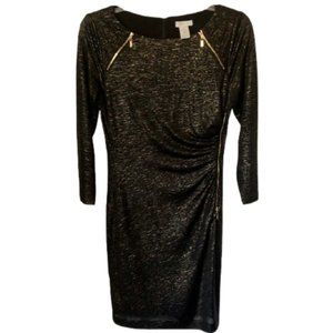 Cache Ruched Front Sheath w/ Goldtone Zippers - Black/Gold - M